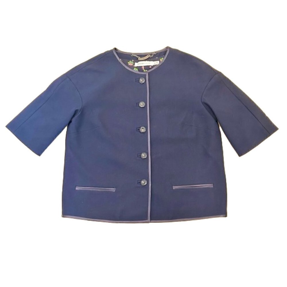 🆕 SEE BY CHLOÉ Navy Short Sleeve Cropped wool with floral lining Jacket size 6